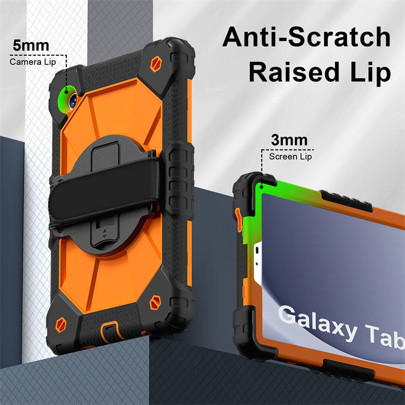 Rugged Tablet Case with Stand and Shoulder Strap for Samsung Galaxy A9-BlackOrange