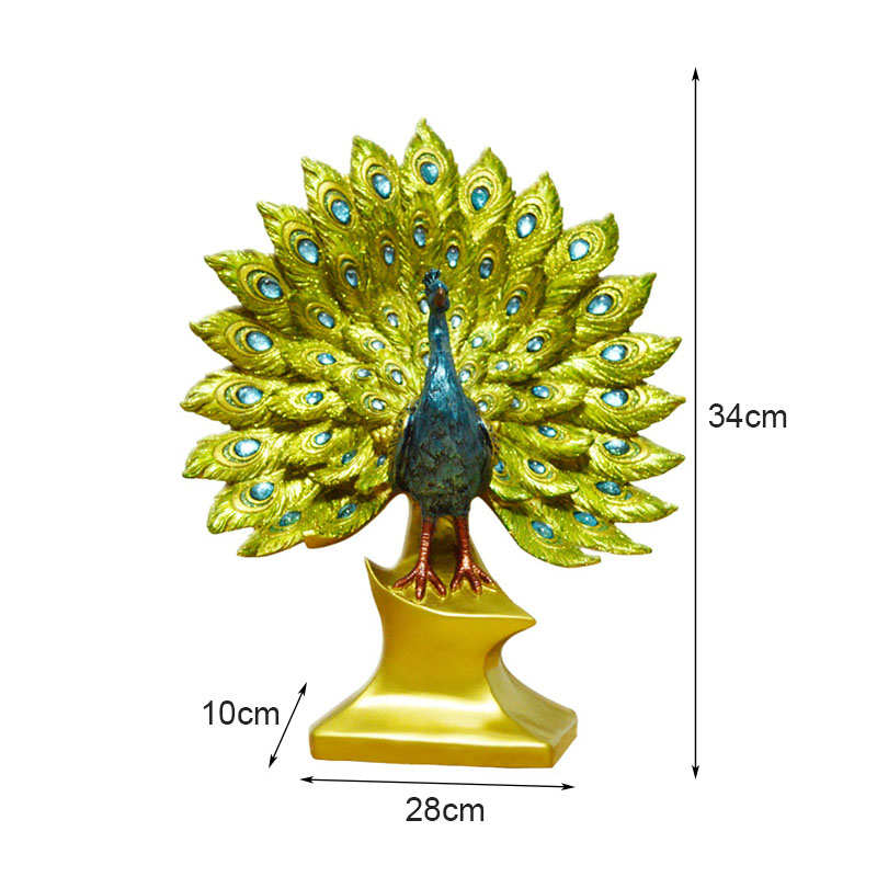 Resin Peacock Statue Desktop Adornmen for Home Wedding-Spreads its Tail