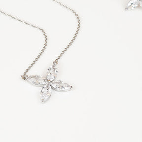 Fashion Petal Fairy Zircon Pendant Necklace-Silver