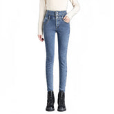 Womens Jeans Button up Stretch Slim Fit High Rise Denim Pants-Retro Blue