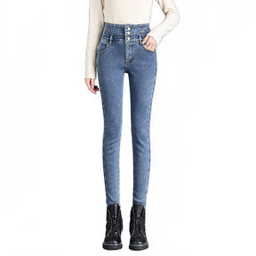 Womens Jeans Button up Stretch Slim Fit High Rise Denim Pants-Retro Blue