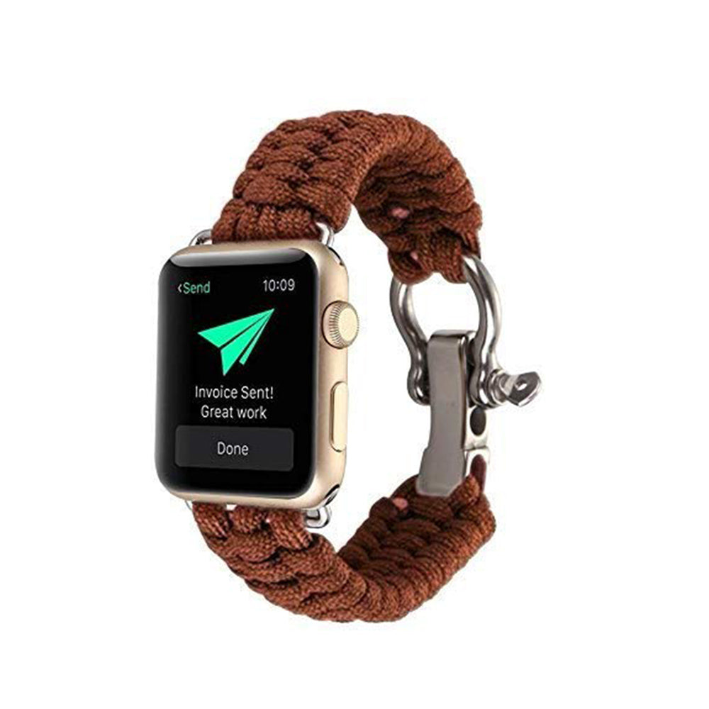 Nylon Rope Watch Band With Adjustable Size Outdoor Survival Stainless Steel Shackle For Apple Watch SE/6/5/4/3/2/1(Brown)