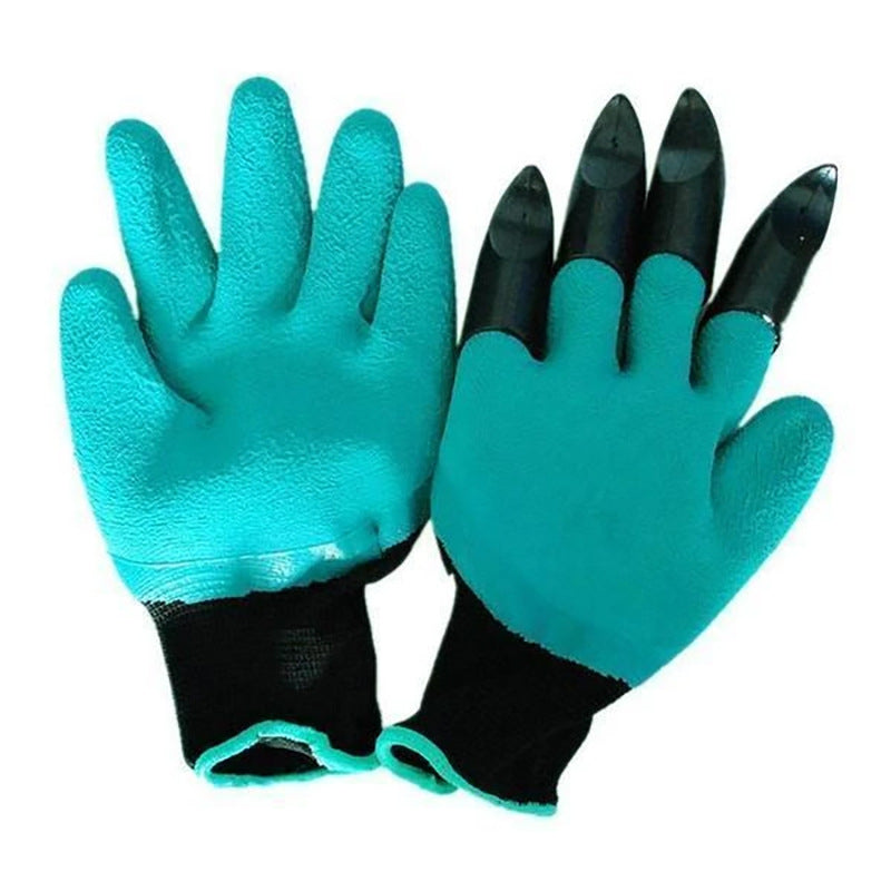 Garden Waterproof Gloves with Hand Sturdy Claws for Digging Weeding Seeding Poking Planting -Green