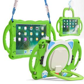 CatB Silicone Case For iPad Mini 5 4 3 2 1 Shockproof Shoulder Strap Handle Stand-Green
