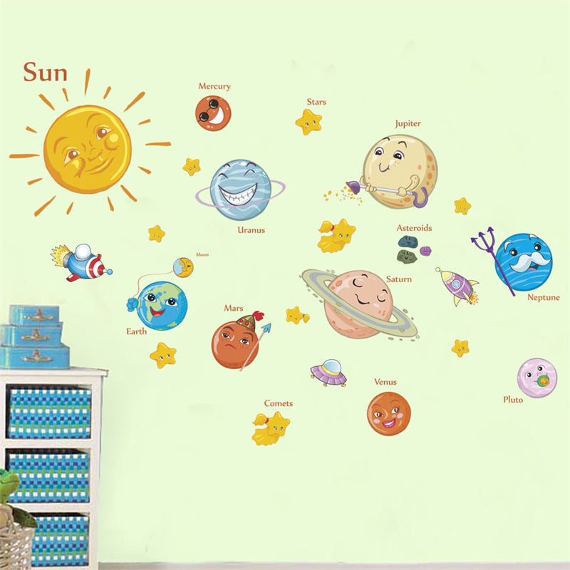 Kids Room Wall Art Decor Cartoon Removable Planet Solar System DIY Home Wall Stickers