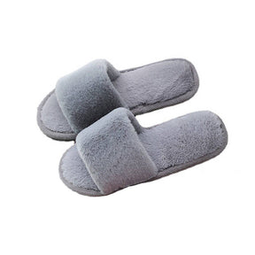 Womens Fuzzy Slippers Open Toe Cozy Memory Foam Sandals-Furry Grey