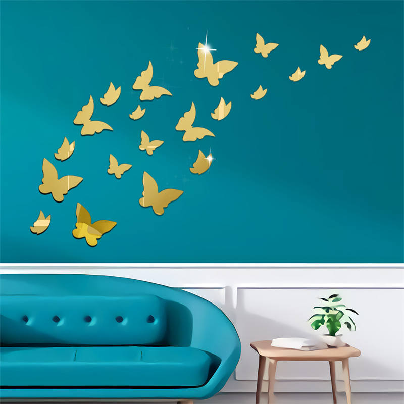 Removable Crystal Acrylic Mirror Butterfly Home Decoration Fashion Art Wall Stickers-Gold