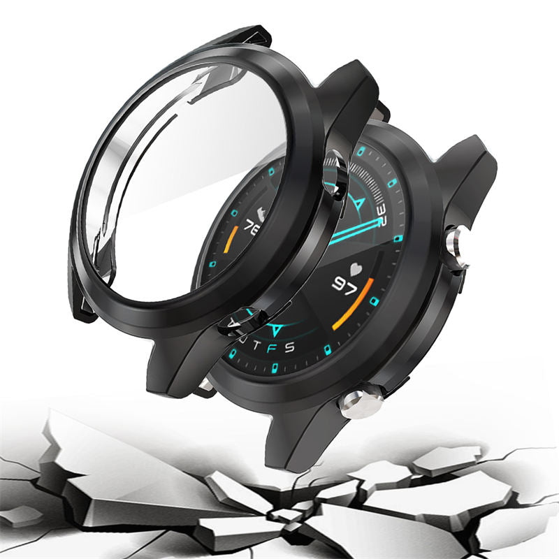 TPU Screen Protector Case For Huawei Watch GT2 42mm&46mm with HD Tempered Glass-Black