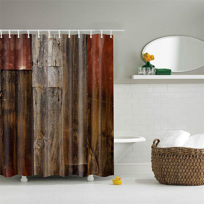 Vintage Wooden Printed Shower Curtains Bathroom Decor Accessory-12