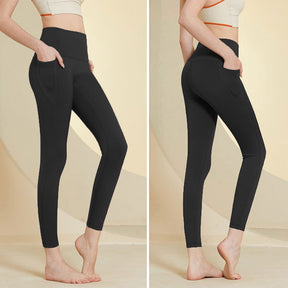 Womens Legging with Pockets High Waisted Fleece Lined Workout Pants-Black