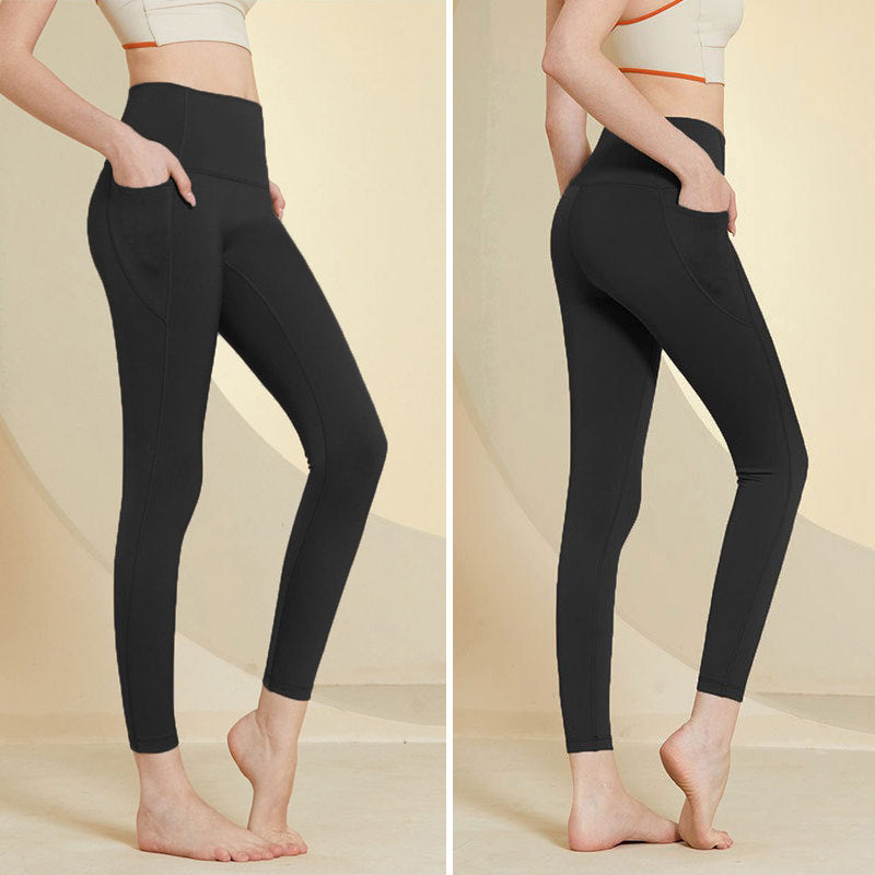 Womens Legging with Pockets High Waisted Fleece Lined Workout Pants-Black