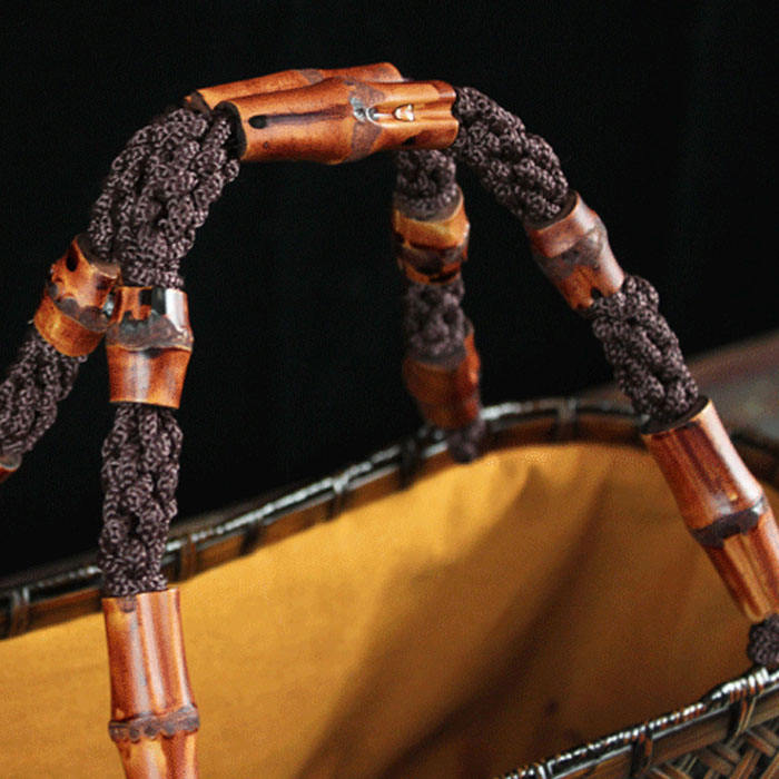 Retro Womens Bamboo Handbag Handmade Large Tote Bag Wicker Basket Bag With Ornaments