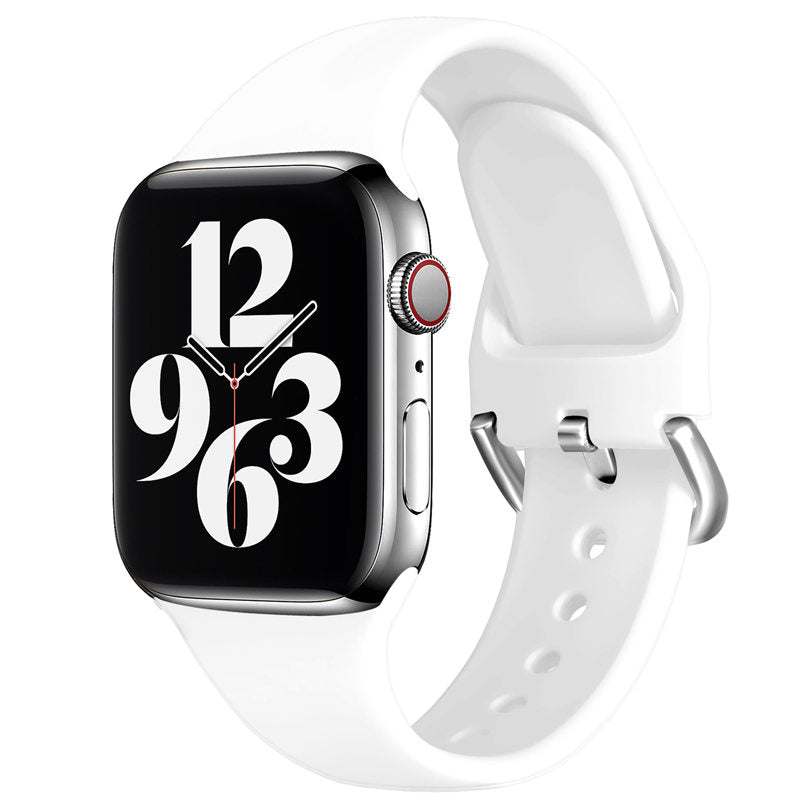 Silicone Sport Replacement Strap with Classic Clasp for iWatch Series SE 6 5 4 3 2 1-White