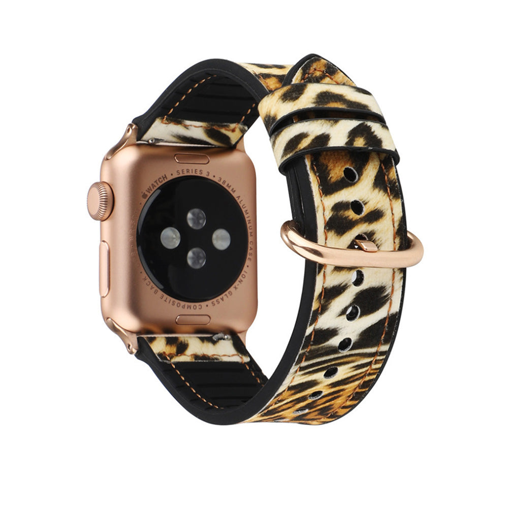 Fluorescent Leopard PU Leather Watch Band Microfiber Design For Apple Watch SE/6/5/4/3/2/1(Glod)