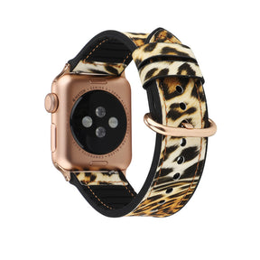 Fluorescent Leopard PU Leather Watch Band Microfiber Design For Apple Watch SE/6/5/4/3/2/1(Glod)