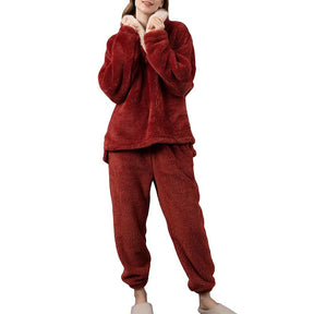 Womens Coral Fleece Oversized Pajamas Set-Red