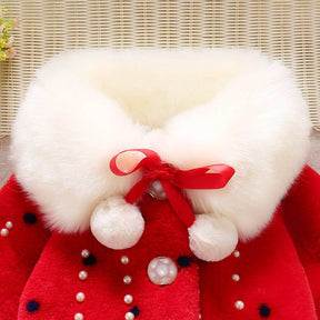 Girls Princess Faux Fur Wraps Shawl Flower Girls Bolero Princess Cape-Red