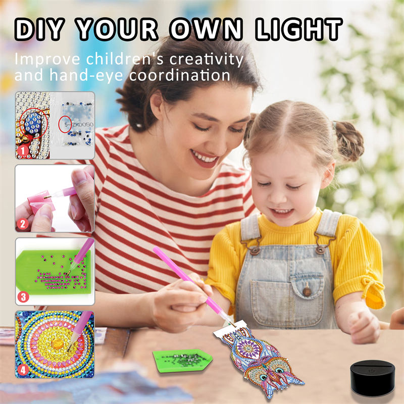 Diamond Painting Lamp,LED Number Painting Kits for Adults Home Decor Art Sets with Tools and USB Cable -Owl
