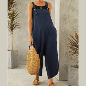 Womens Cotton Adjustable Casual Summer Bib Overalls Jumpsuits with Pockets-DarkBlue