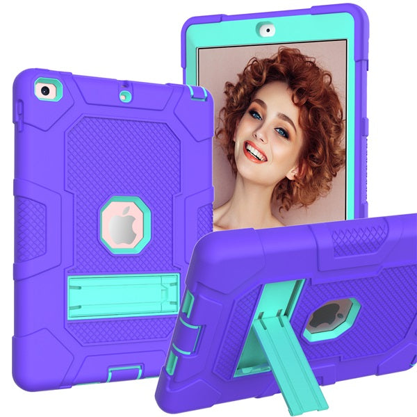 B3 Robot iPad Case Silicone Shockproof Protective Stand Cover For New iPad 9.7 2017/2018-Purple&Mint Green