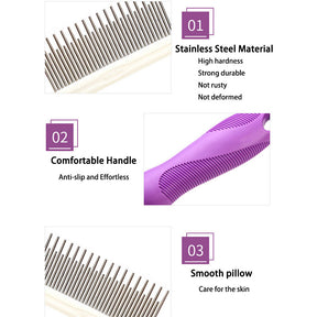 Pet Comb with Long Short Stainless Steel Teeth for Removing Matted Fur Safe Gentle Brush