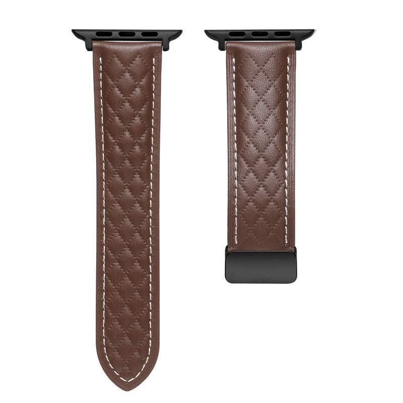 Vintage Leather Band Folding Buckle Replacement Strap for Apple Watch-Coffee