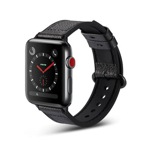 Silicone+Leather Watch Strap For Apple iWatch-Black