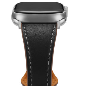 Apple Watch Strap Solid Color Leather for iWatch Series 7/SE/6/5/4/3/2/1-Black