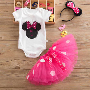 1 Year Old Baby Girls Mickey Birthday Outfits Tutu Skirt and T-Shirt-176Rose Red