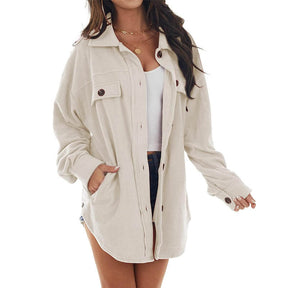 Lookbook Womens Fleece Long Sleeved Shirt Casual Boyfriend Blouse Top-Beige