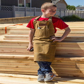 Kids Work Apron Waxed Canvas Tool Safety Smock-Khaki