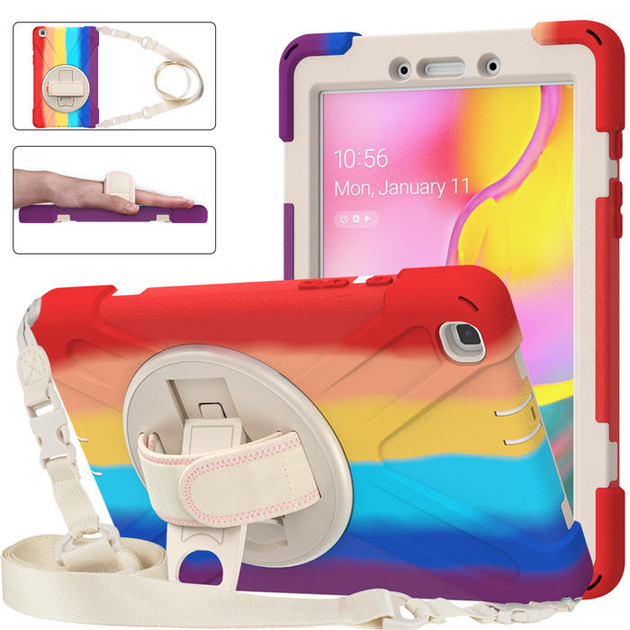 Samsung Tablet Case With Pencil Stand+Rotating Stand+Shoulder Strap For Tab A 8 T290/T295-Red