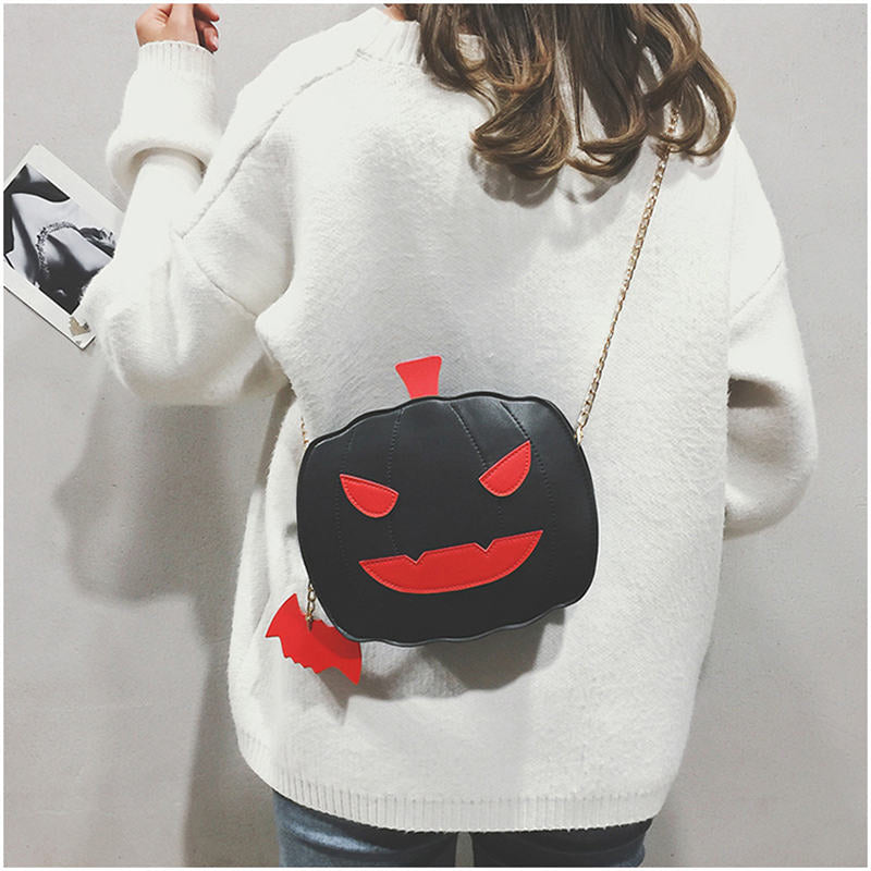 Women Pumpkin Shoulder Bag Devil Crossbody Halloween Handbags-Black