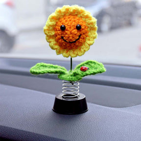 Smiley Shaking Sunflower Car Dashboard Decoration-Insect Two Leaf