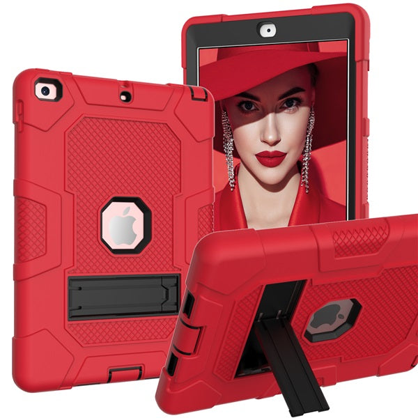 B3 Robot iPad Case Silicone Shockproof Protective Stand Cover For New iPad 9.7 2017/2018-Red&Black