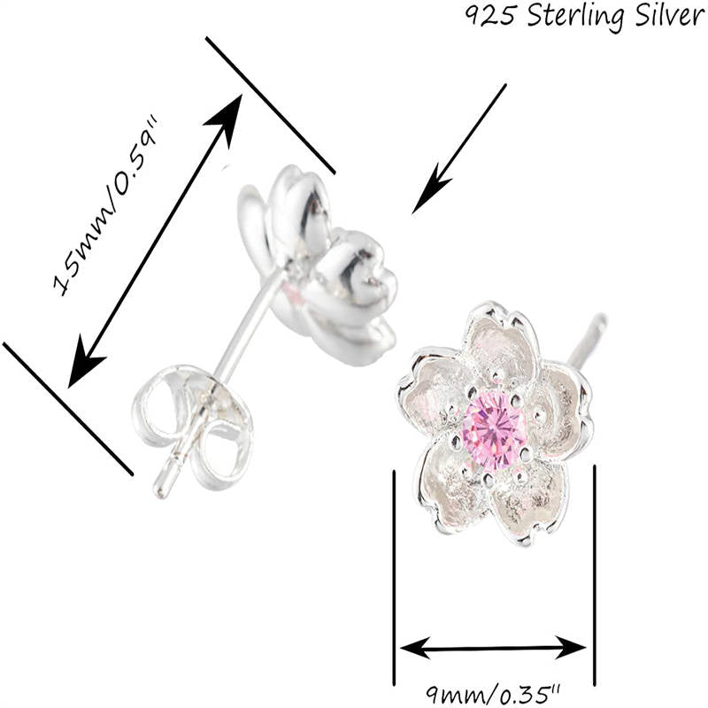 Flower Cubic-zirconia Stud Earrings for Women-Pink