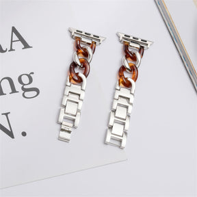 Fashion Resin Watch Band Bracelet Stitching Strap for Apple Watch Series SE/6/5/4/3/2/1-Silver+Brown