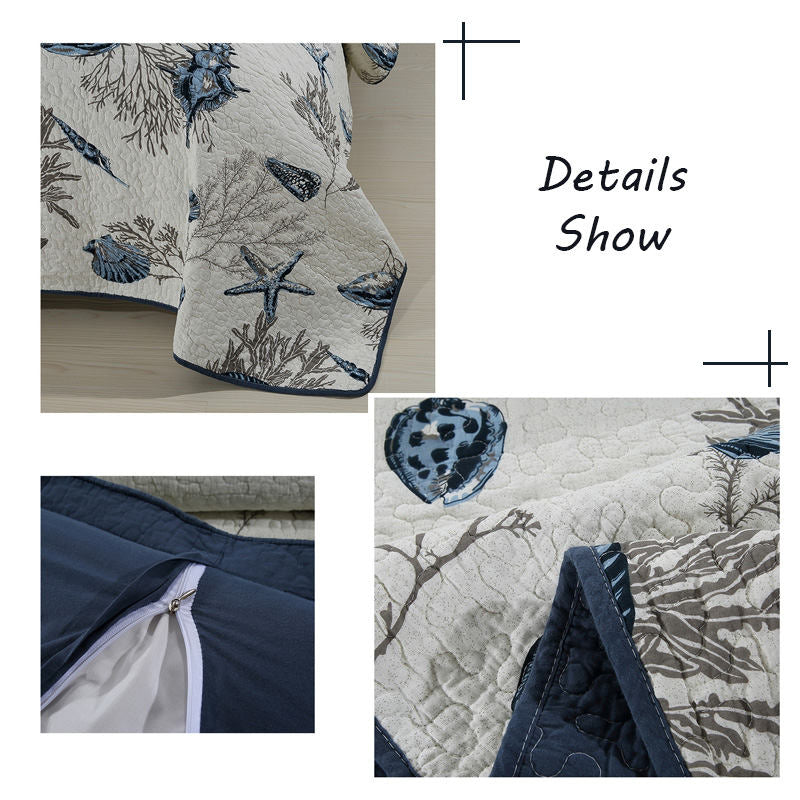 3 Pieces Coverlet Set Pastoral Style Washed Printed Quilted Quilt for Home