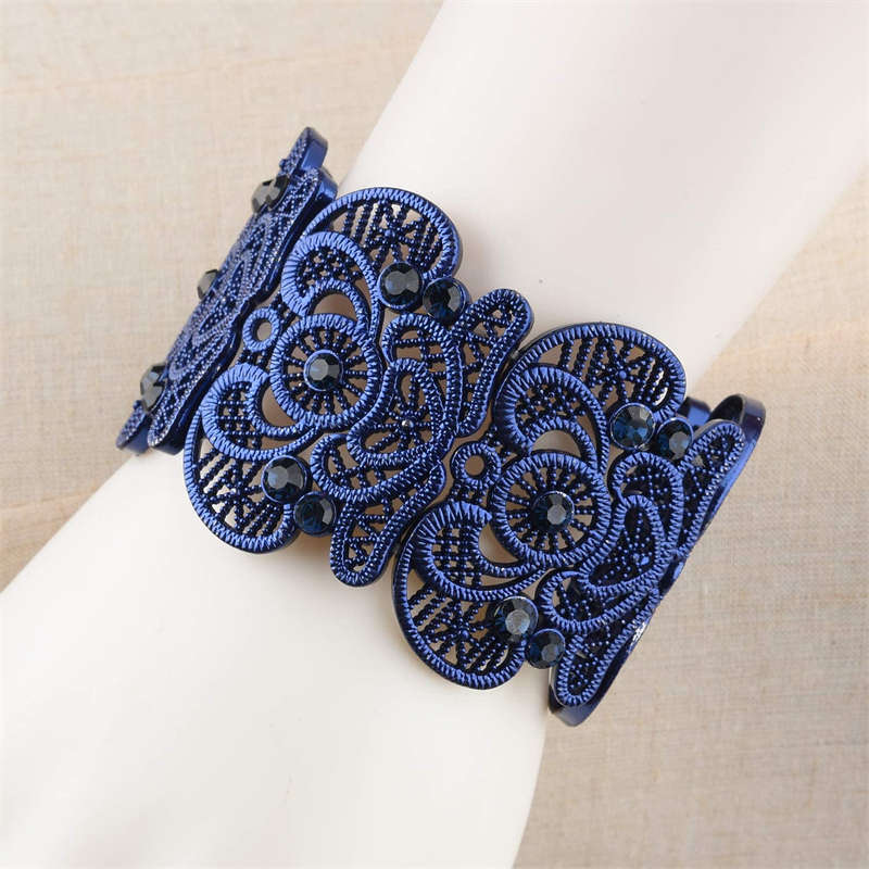 Womens Vintage Filigree Cuff Bangle Bracelet-Blue