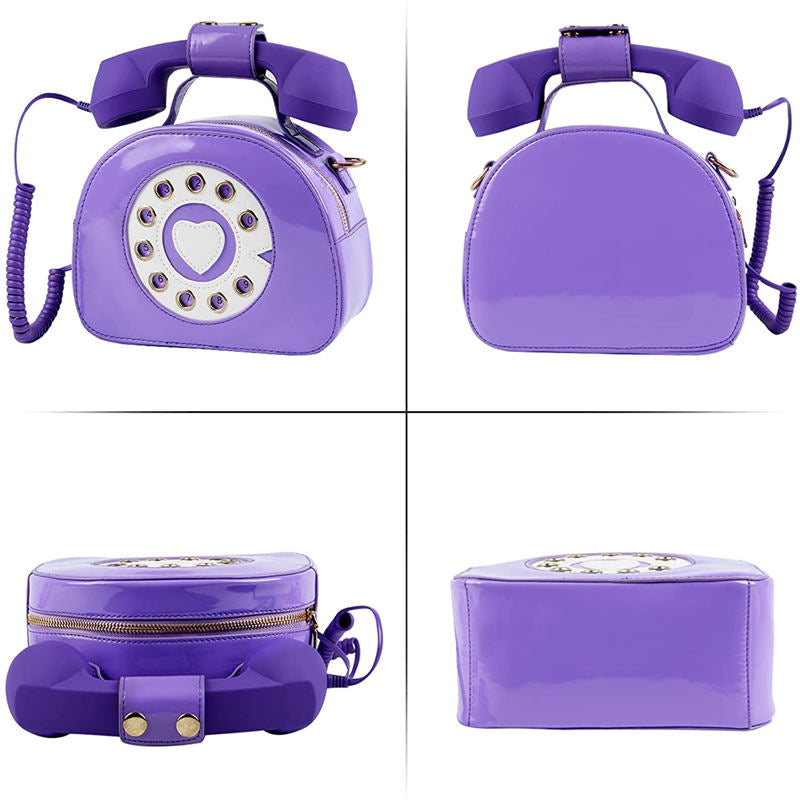 Women Telephone Shaped Handbag Retro Phone Top-Handle Crossbody Bags-Purple