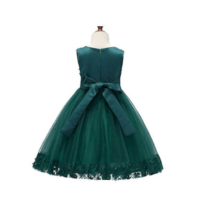 Girls Tulle Lace Flower Princess Wedding Dress For Toddler And Baby Girl-Dark Green