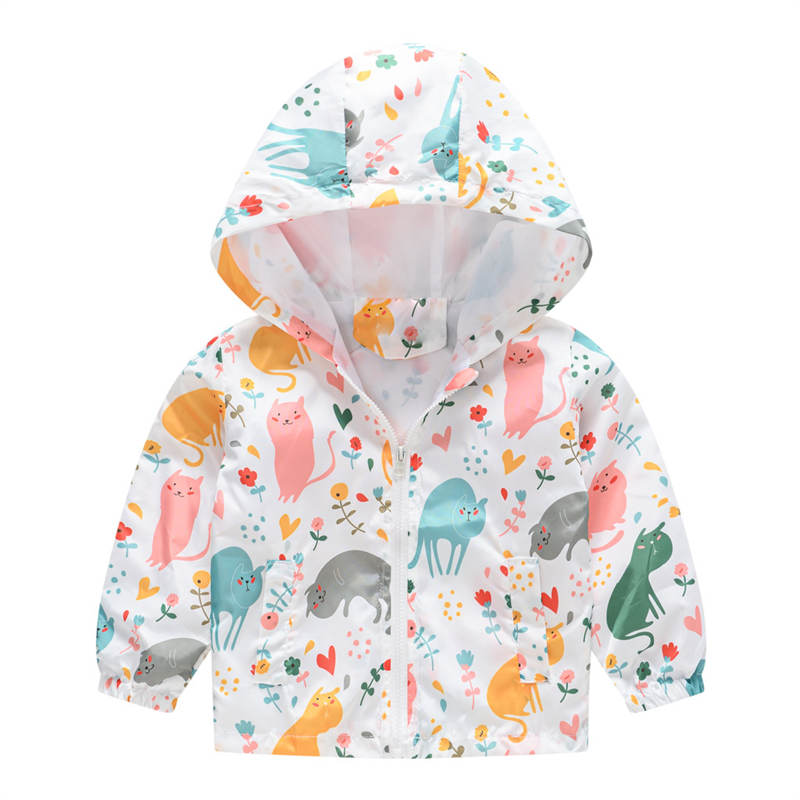 Toddler Boys Girls Cartoon Print Zip Jacket Hooded Trench Kids Casual Coats-16