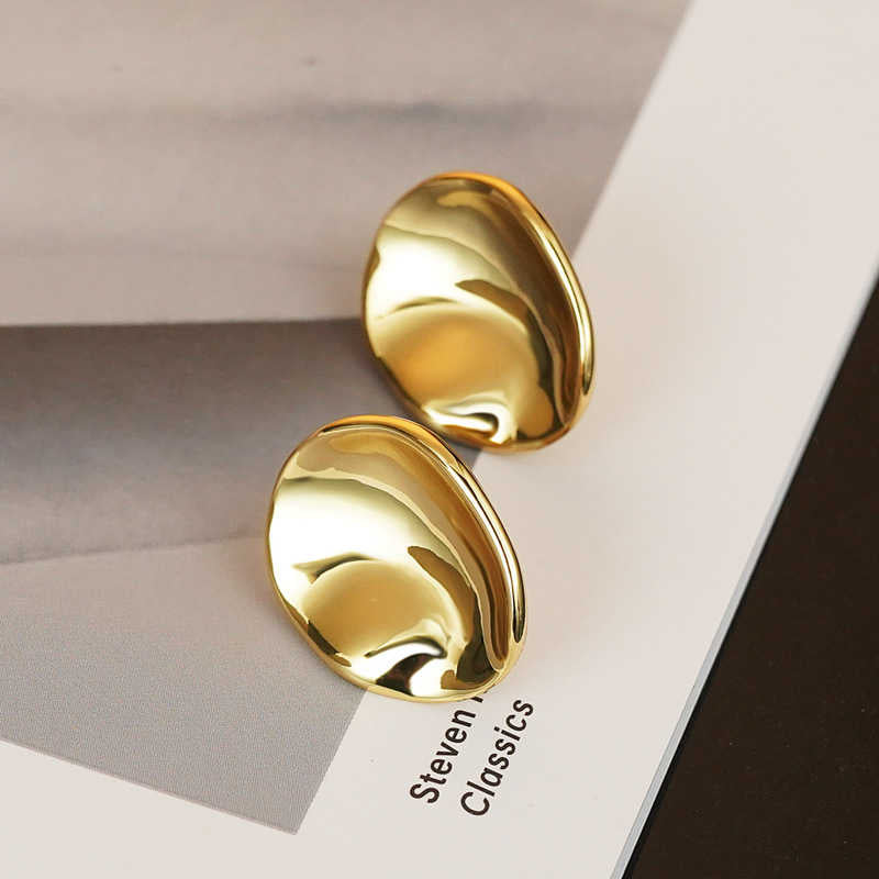 Simple Glossy Irregular Stud Earrings for Women and Girls-Gold