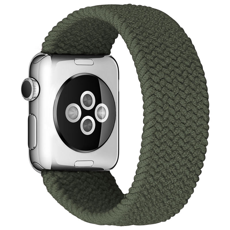 Sport Braided Solo Loop Strap Elastic Nylon Band for iWatch SE/6/5/4/3/2/1-Green