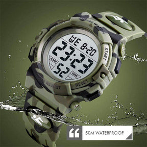 Kids Digital Watch Outdoor Sports 50M Waterproof Colorful LED Lights Electronic Watches-ArmyGreen