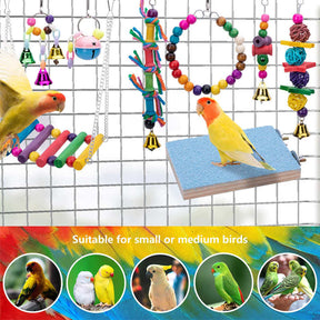 8Pcs Bird Swing Chewing Toy Colorful Hammock Hanging Bell for Parakeets