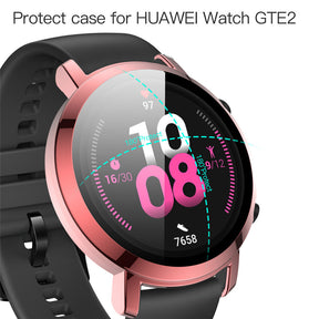 PC + Glass  Full Cover WatchCase For Huawei Watch GT 2 42MM 46MM-Pink