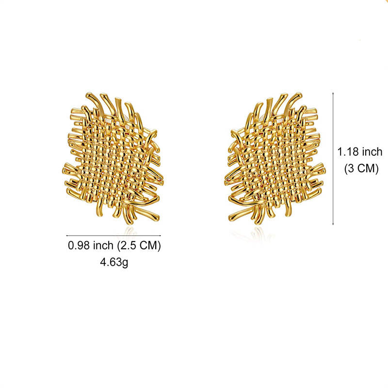 Flat Square Bamboo Woven Ear Studs for Women