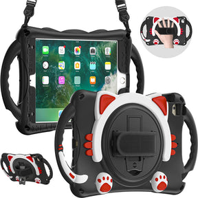 CatA iPad Silicone Case For iPad Mini 5 4 3 2 1 Built-in Handle Stand With a Strap-Black Red