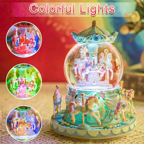 Carousel Snow Globe with Light Music Box Birthday Gift for Girls-Blue